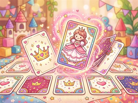 キラキラしたカードと王冠のイラスト