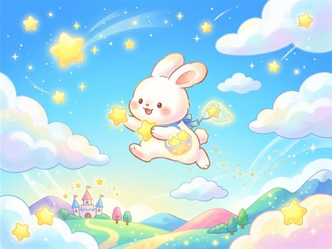 空を跳ぶうさぎと星のイラスト